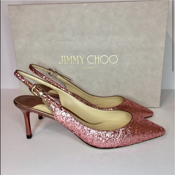Jimmy Choo Erin Size 36.5 Pink Glitter Slingback Pumps - Picture 1 of 8